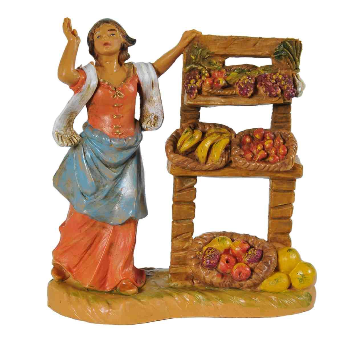 Statua presepe 9.5 cm fruttivendola banco