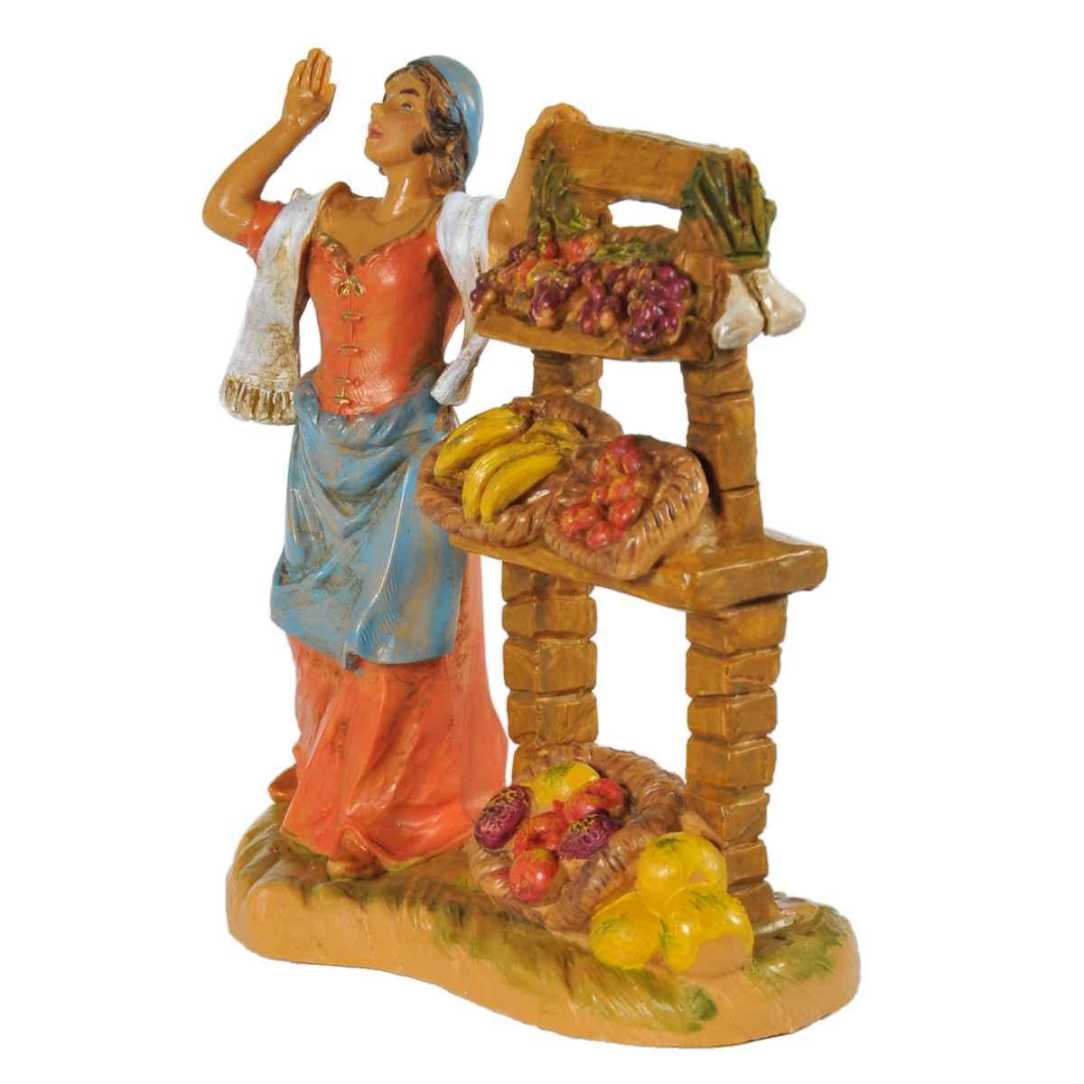 Statua presepe 9.5 cm fruttivendola banco