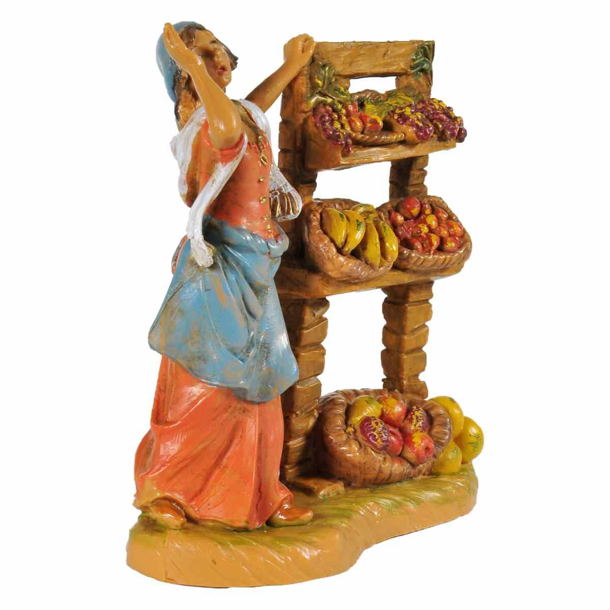 Statua presepe 9.5 cm fruttivendola banco