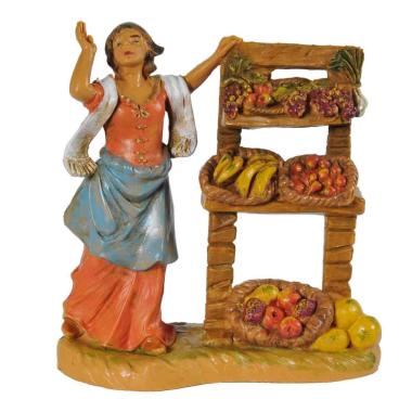 Statua presepe 9.5 cm fruttivendola banco