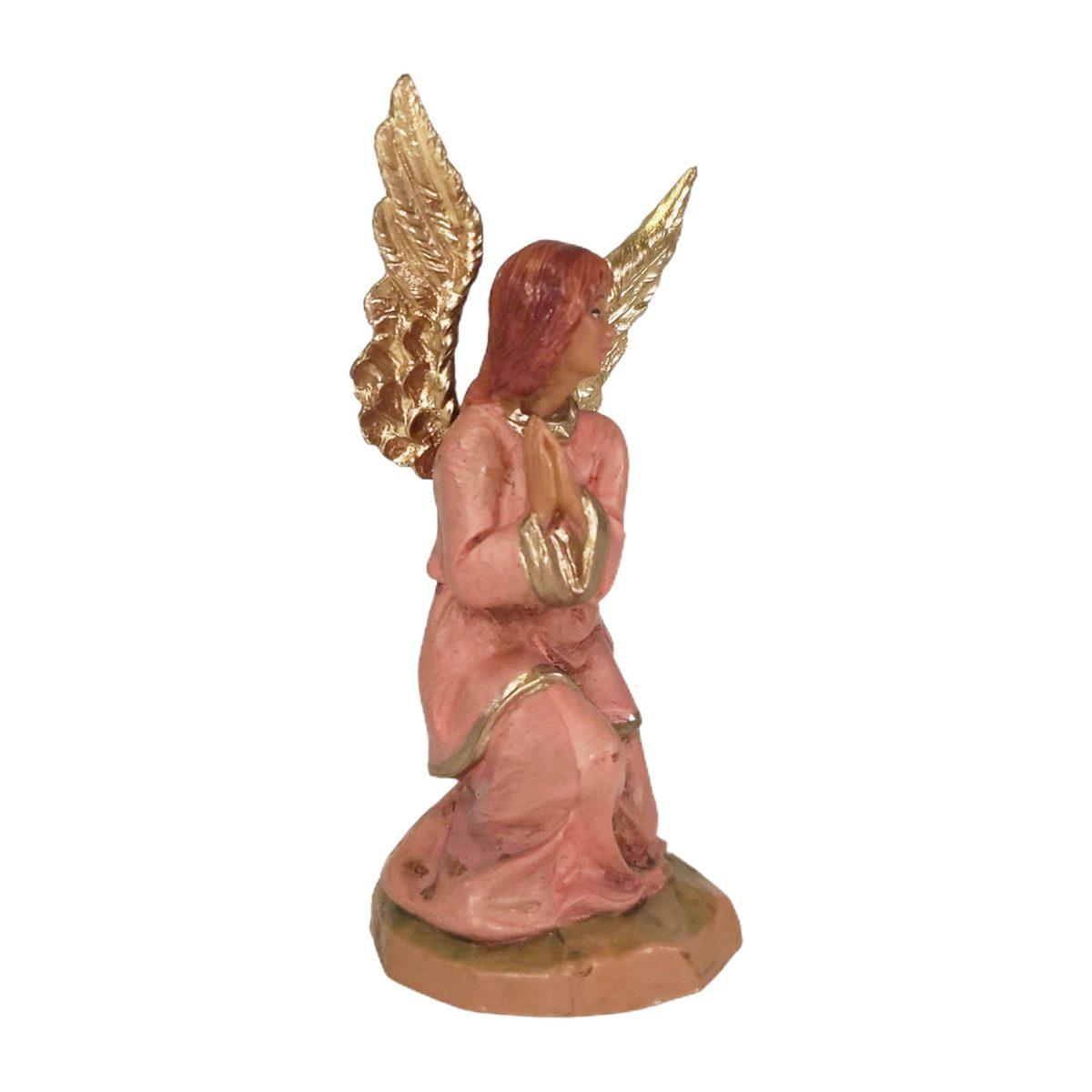 Statua presepe 9.5 cm angelo in ginocchio abito rosa