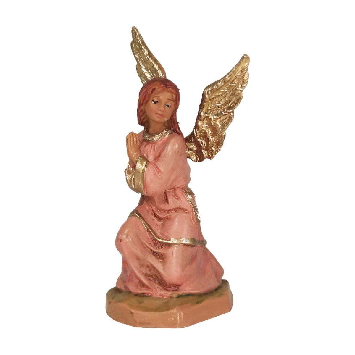 Statua presepe 9.5 cm angelo in ginocchio abito rosa