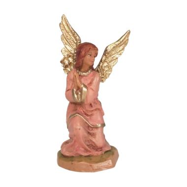 Statua presepe 9.5 cm angelo in ginocchio abito rosa
