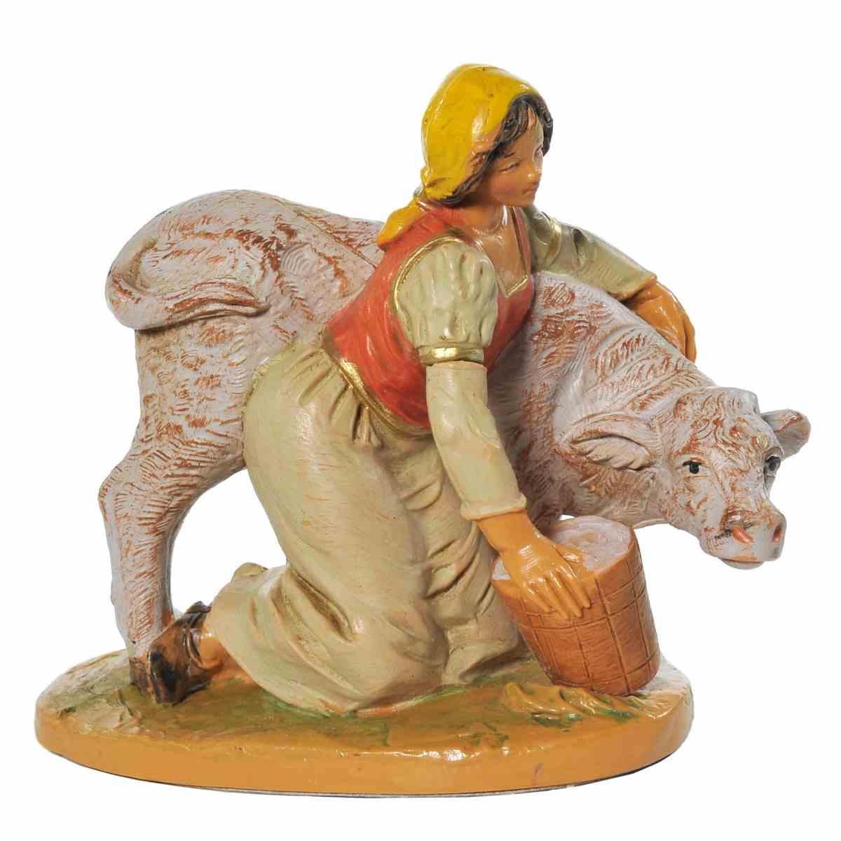 Statua presepe 12 cm pastorella vitello