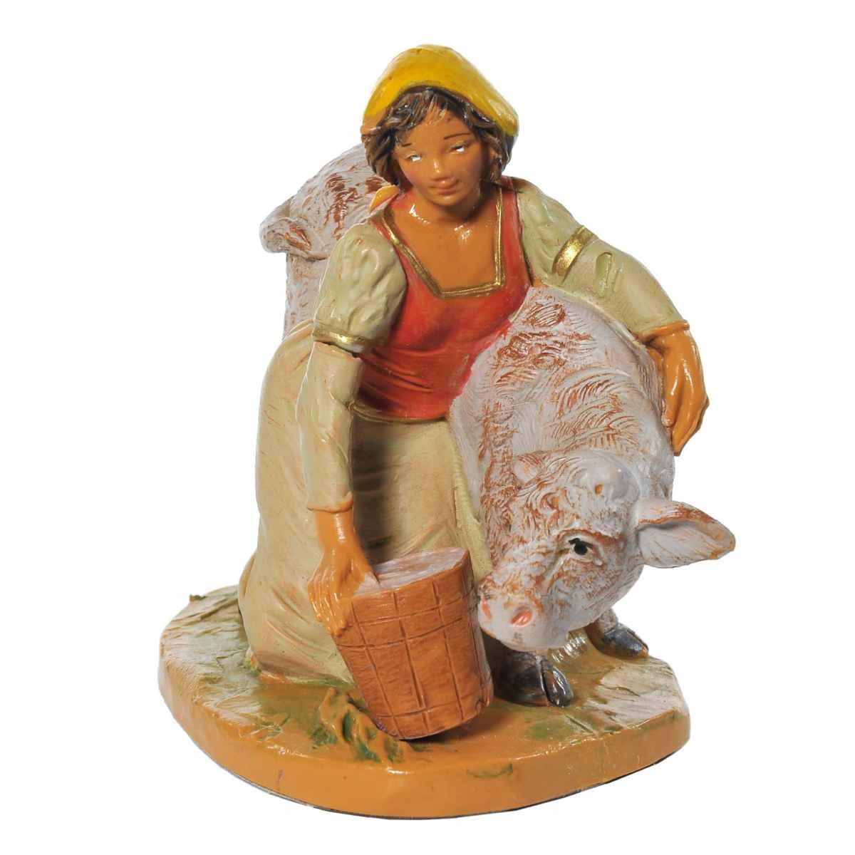 Statua presepe 12 cm pastorella vitello