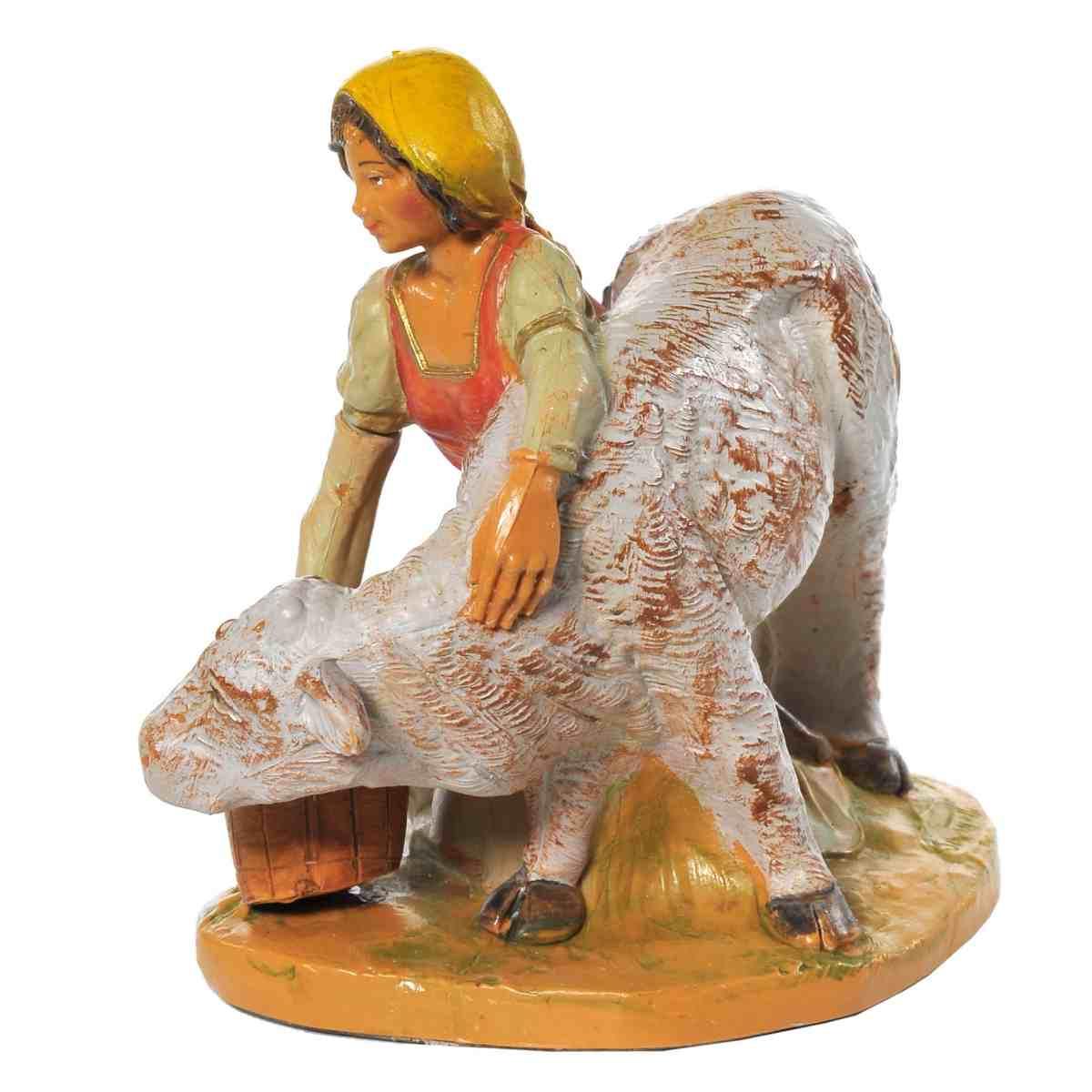 Statua presepe 12 cm pastorella vitello