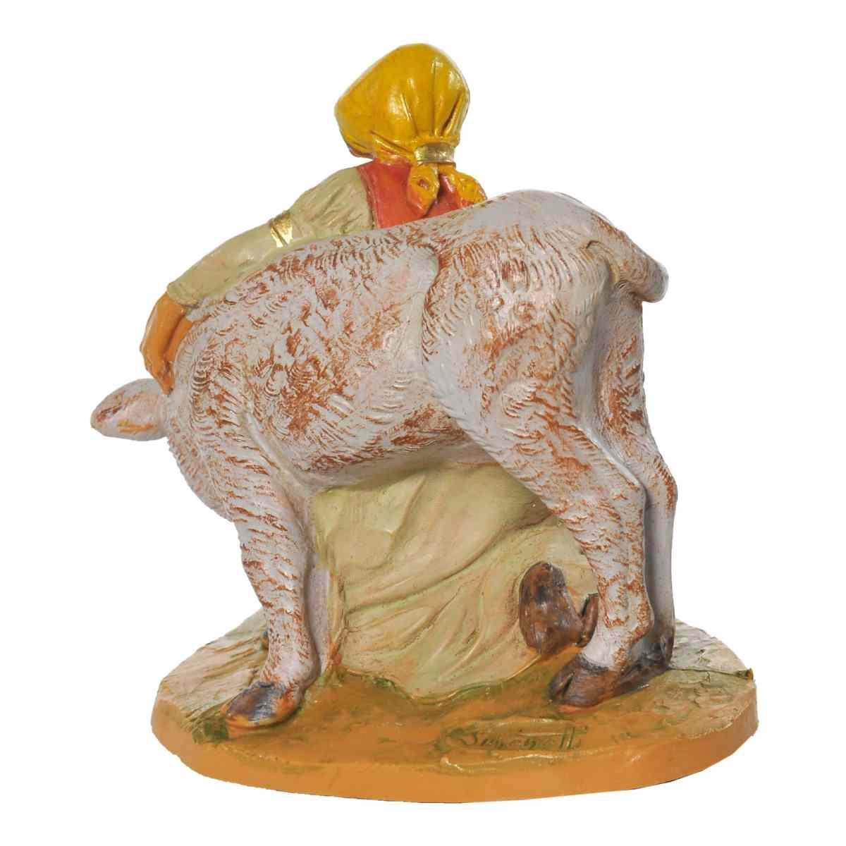 Statua presepe 12 cm pastorella vitello