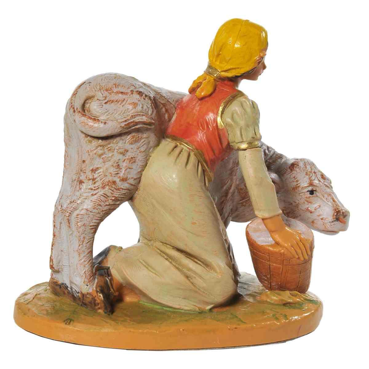 Statua presepe 12 cm pastorella vitello