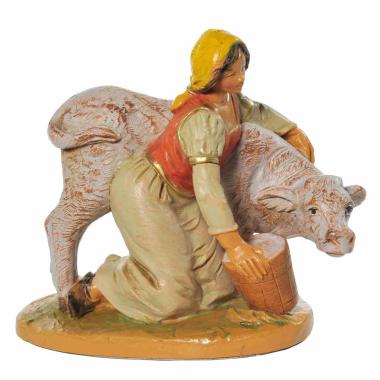 Statua presepe 12 cm pastorella vitello