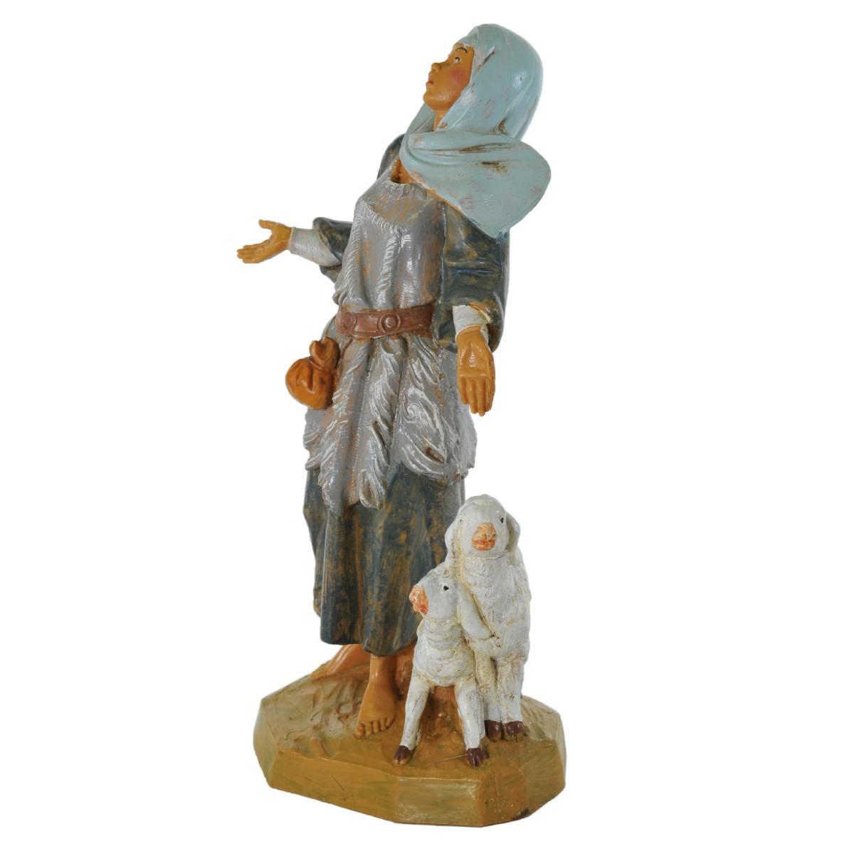 Statua presepe 19 cm pastorella meravigliato pecore