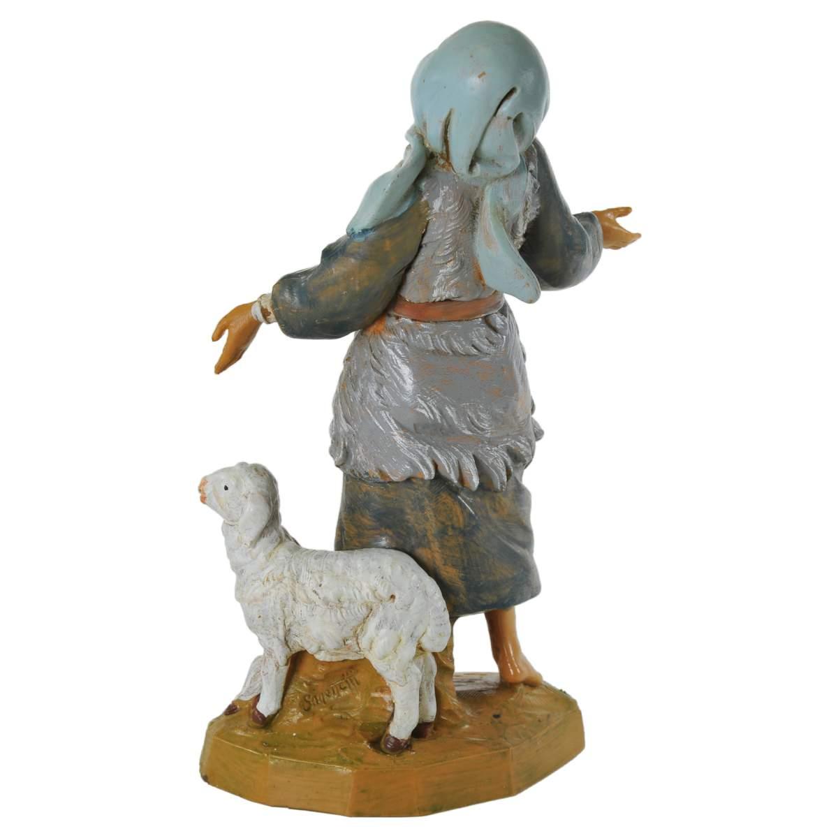 Statua presepe 19 cm pastorella meravigliato pecore