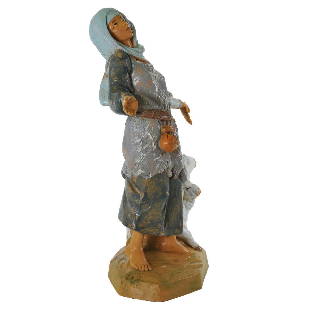 Statua presepe 19 cm pastorella meravigliato pecore
