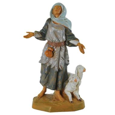 Statua presepe 19 cm pastorella meravigliato pecore