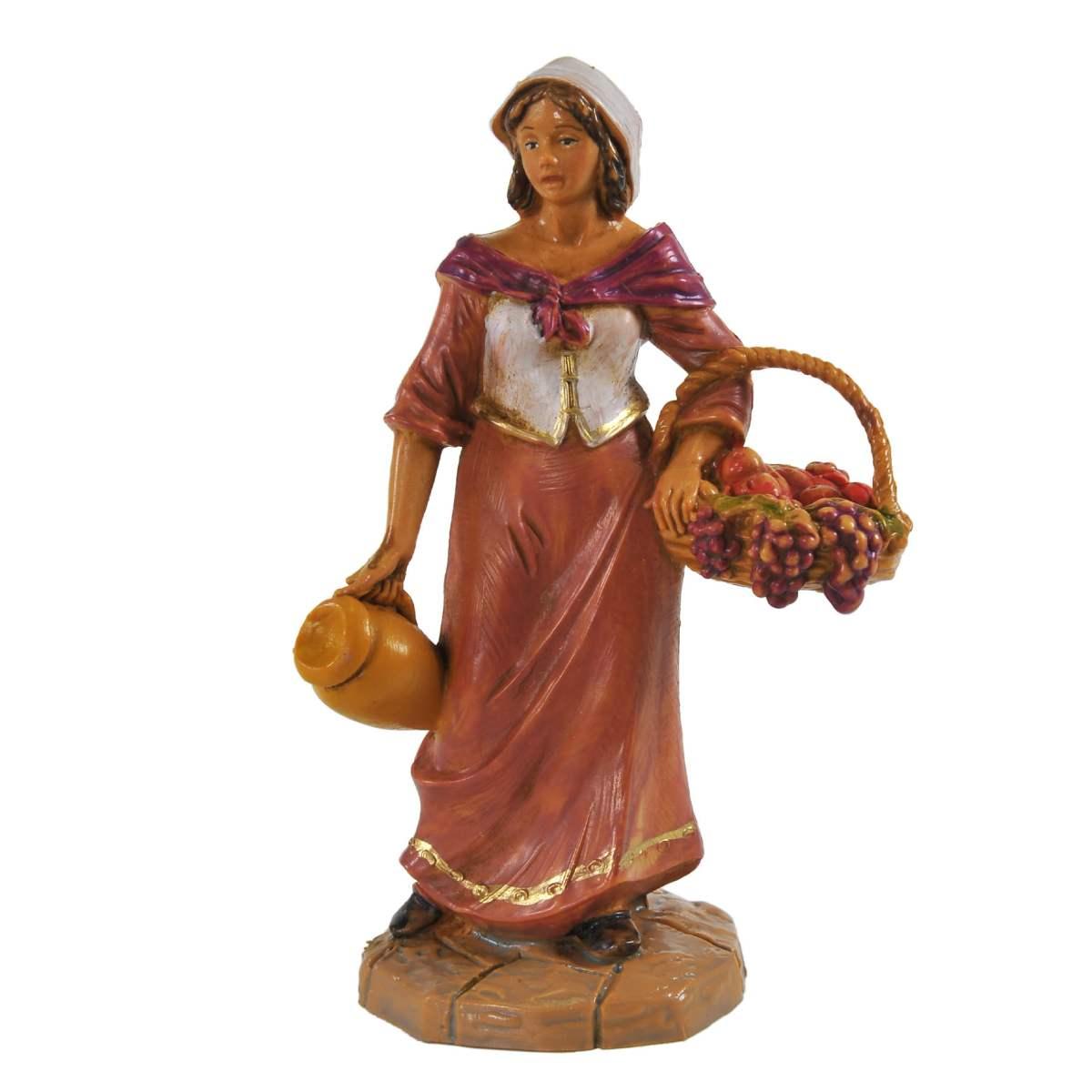 Statua presepe 9.5 cm pastorella uva brocca