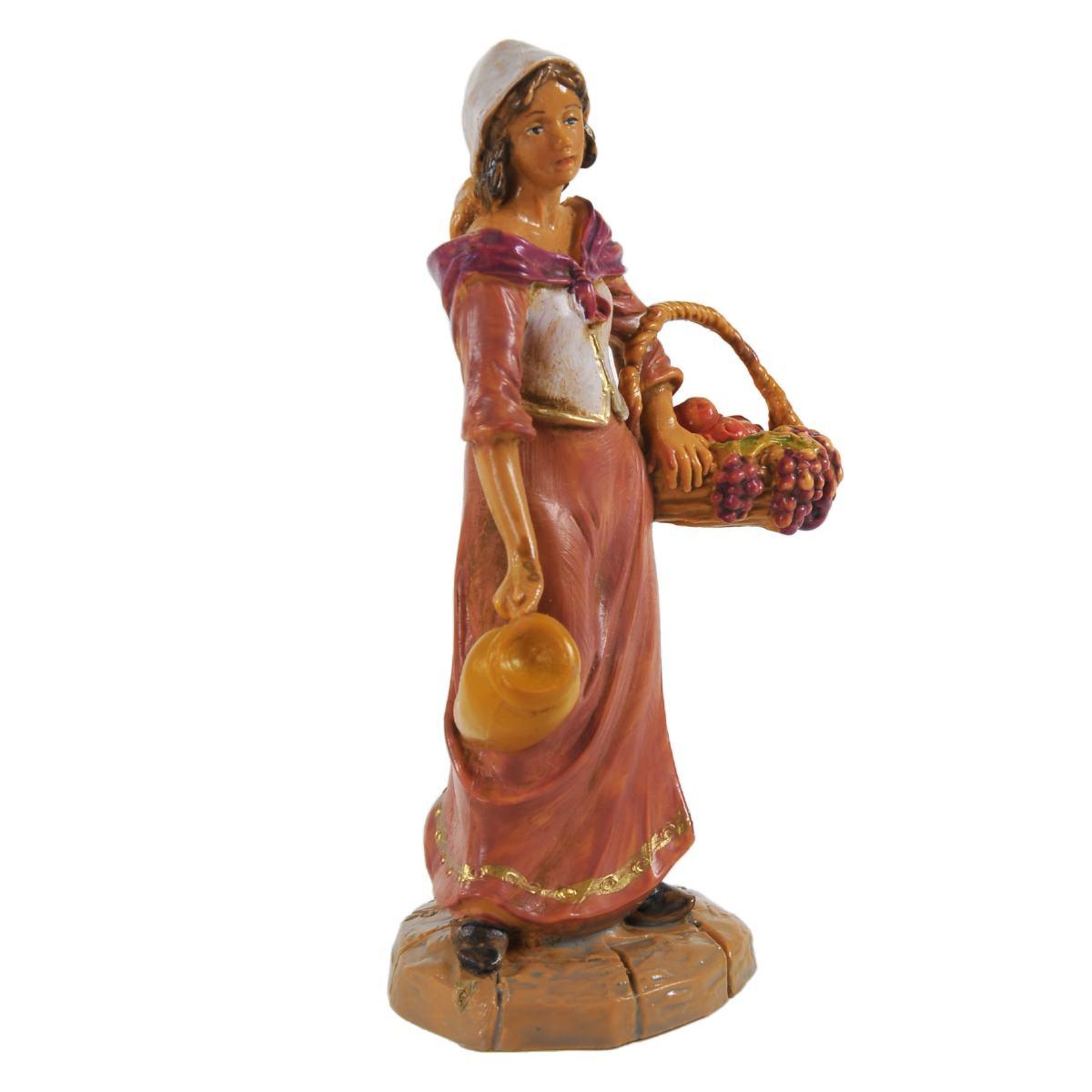 Statua presepe 9.5 cm pastorella uva brocca