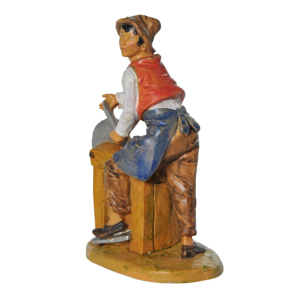 Statua presepe 12 cm arrotino con banco