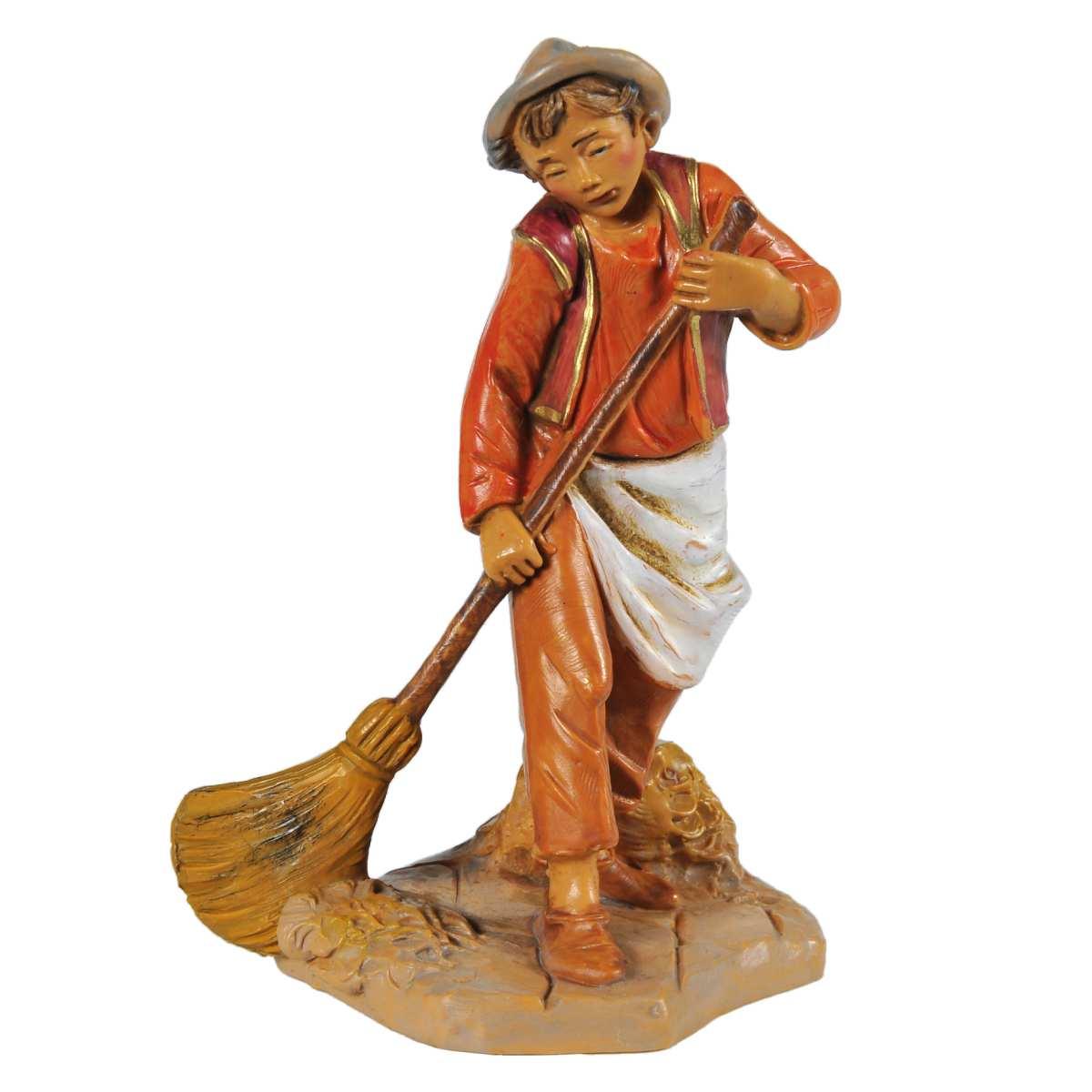 Statua presepe 12 cm ragazzo che spazza