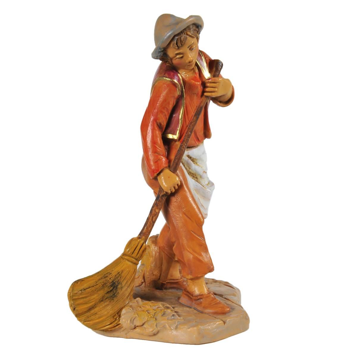 Statua presepe 12 cm ragazzo che spazza