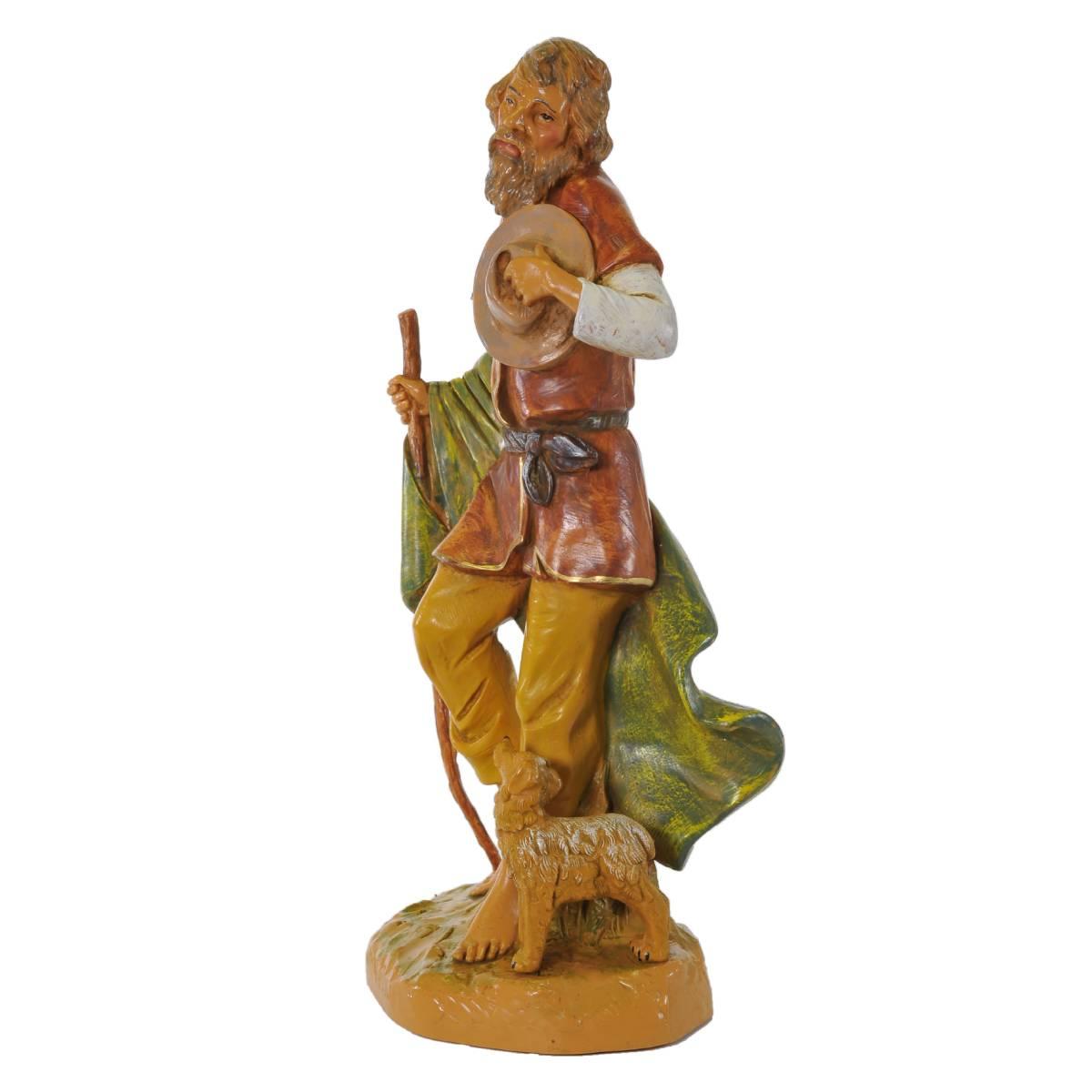 Statua presepe 30 cm pastore cane bastone