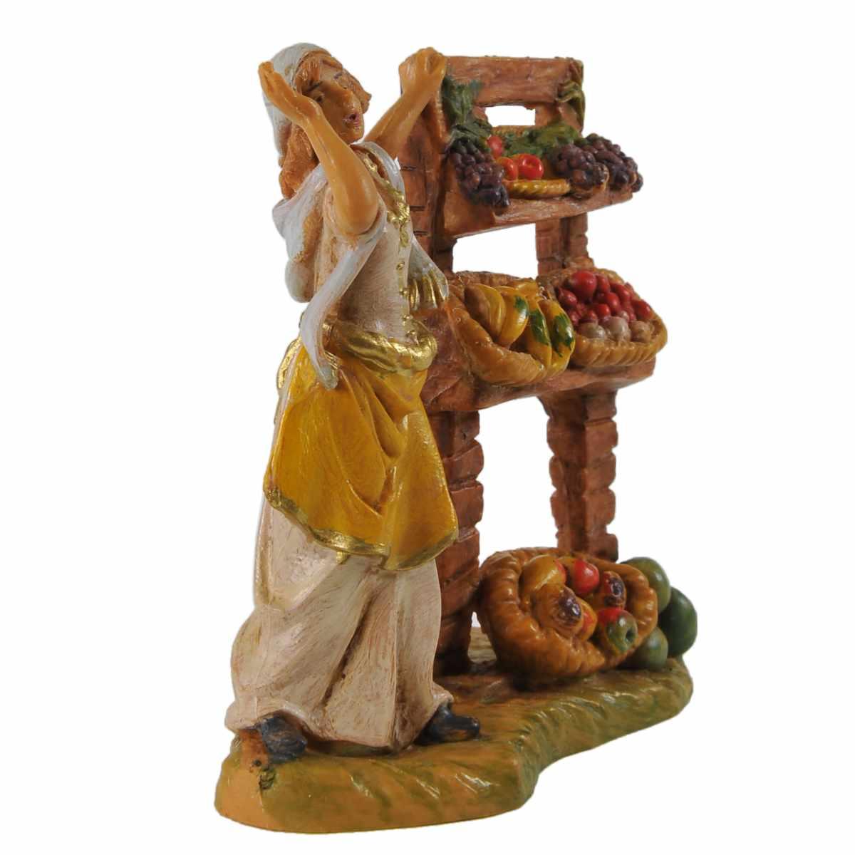 Statua 6.5 cm donna con banco frutta