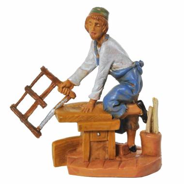Statua presepe 6.5 cm falegname con banco lavoro e sega