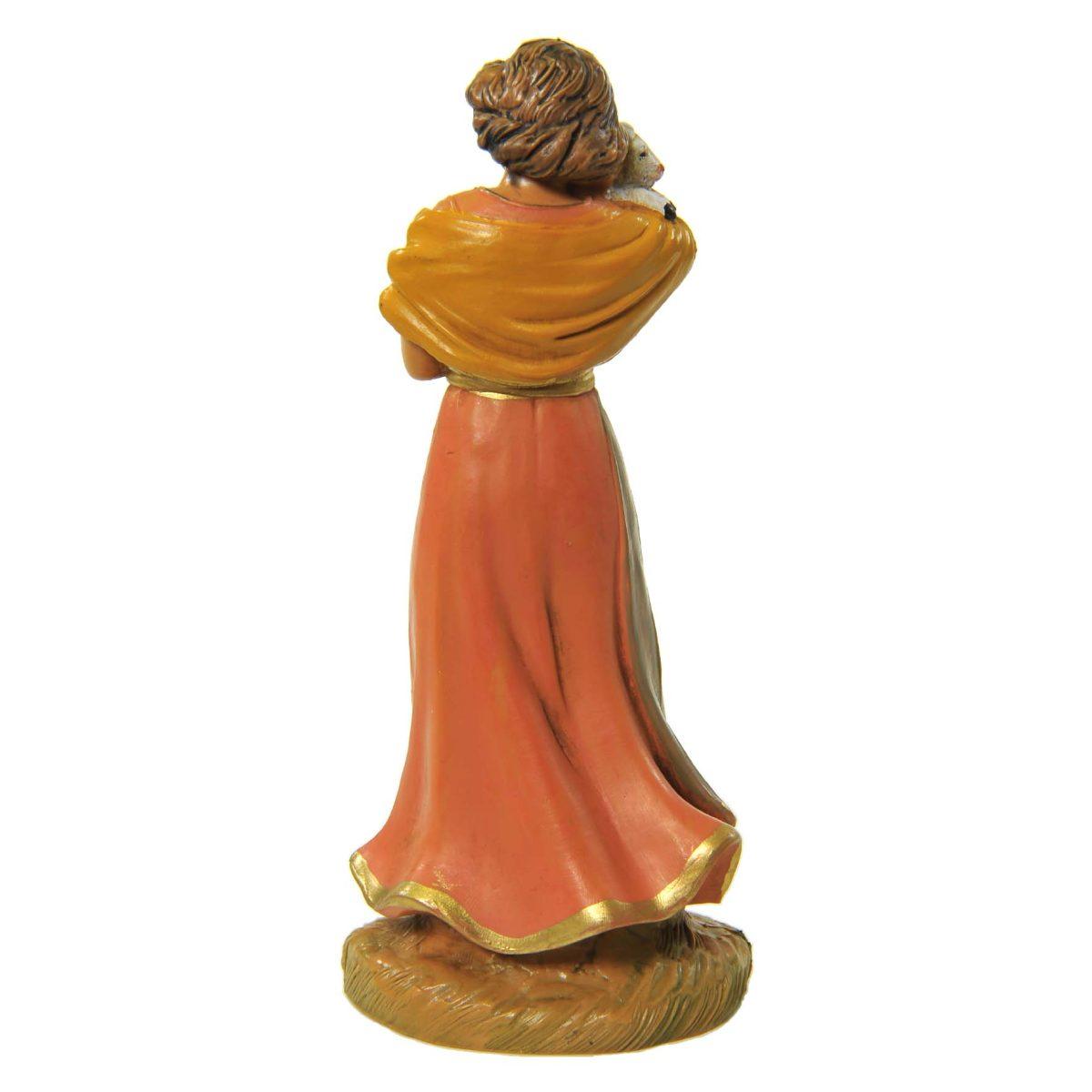 Statua presepe 12 cm pastorella con agnello in braccio