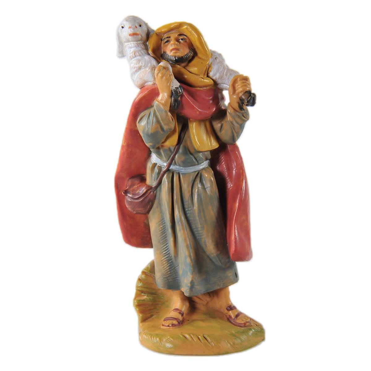 Statua presepe 9.5 cm pastore pecora in spalla