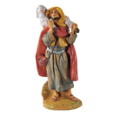 Statua presepe 9.5 cm pastore pecora in spalla
