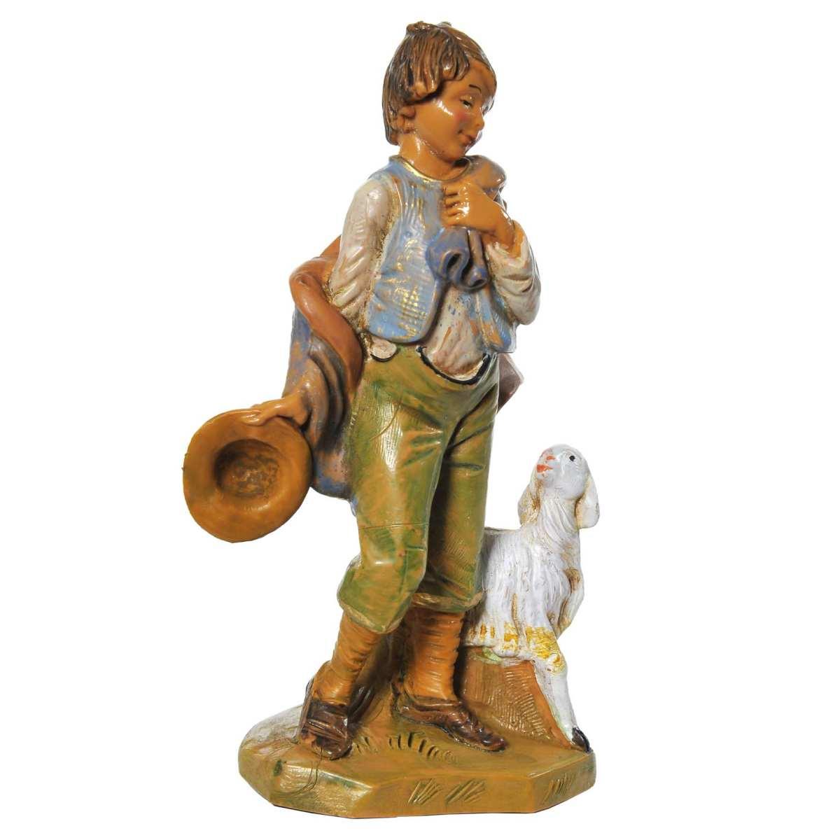 Statua presepe 12 cm pastore pecora cappello