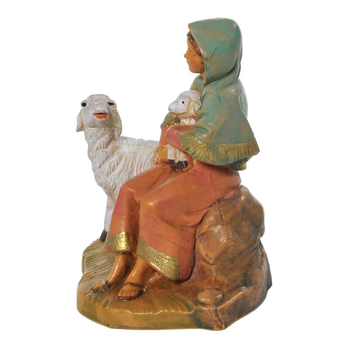 Statua presepe 9.5 cm pastorella seduta pecora