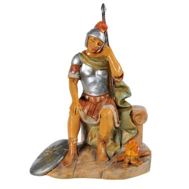 Statua presepe 12 cm soldato romano seduto fuoco