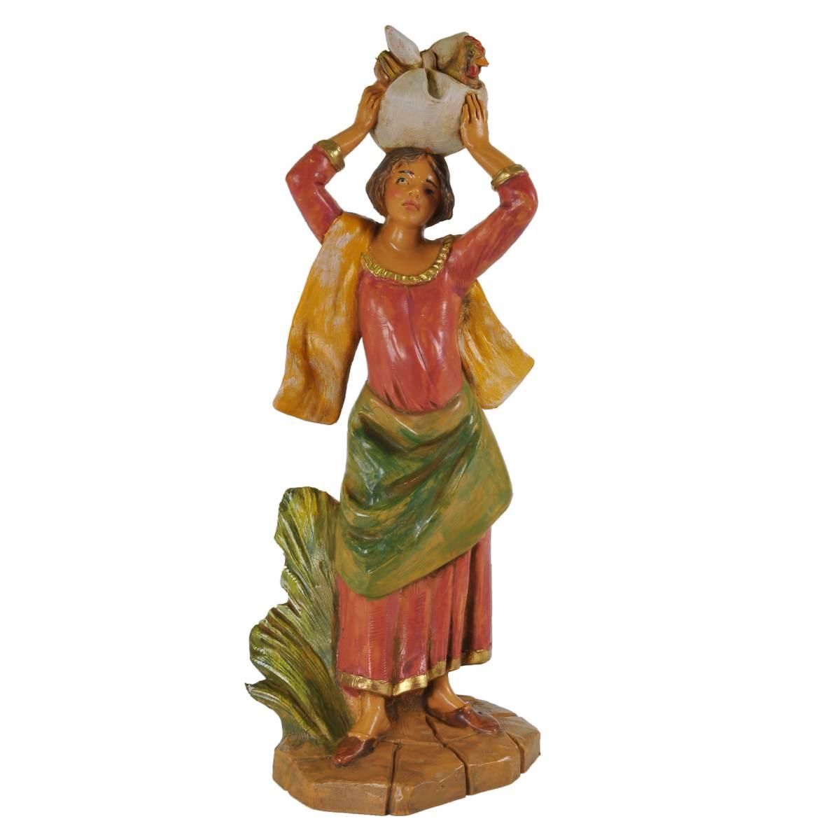 Statua presepe 19 cm donna fagotto in testa