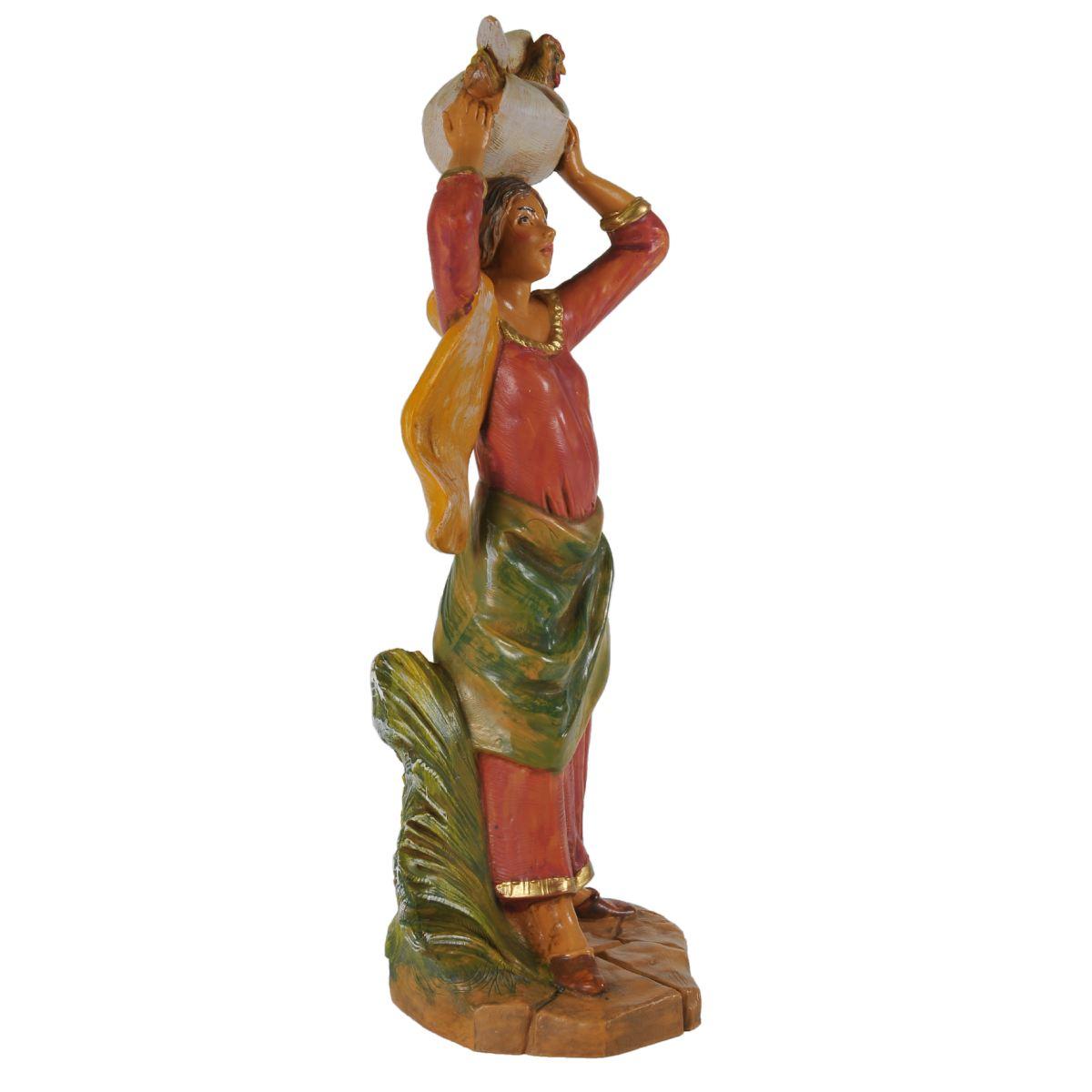 Statua presepe 19 cm donna fagotto in testa