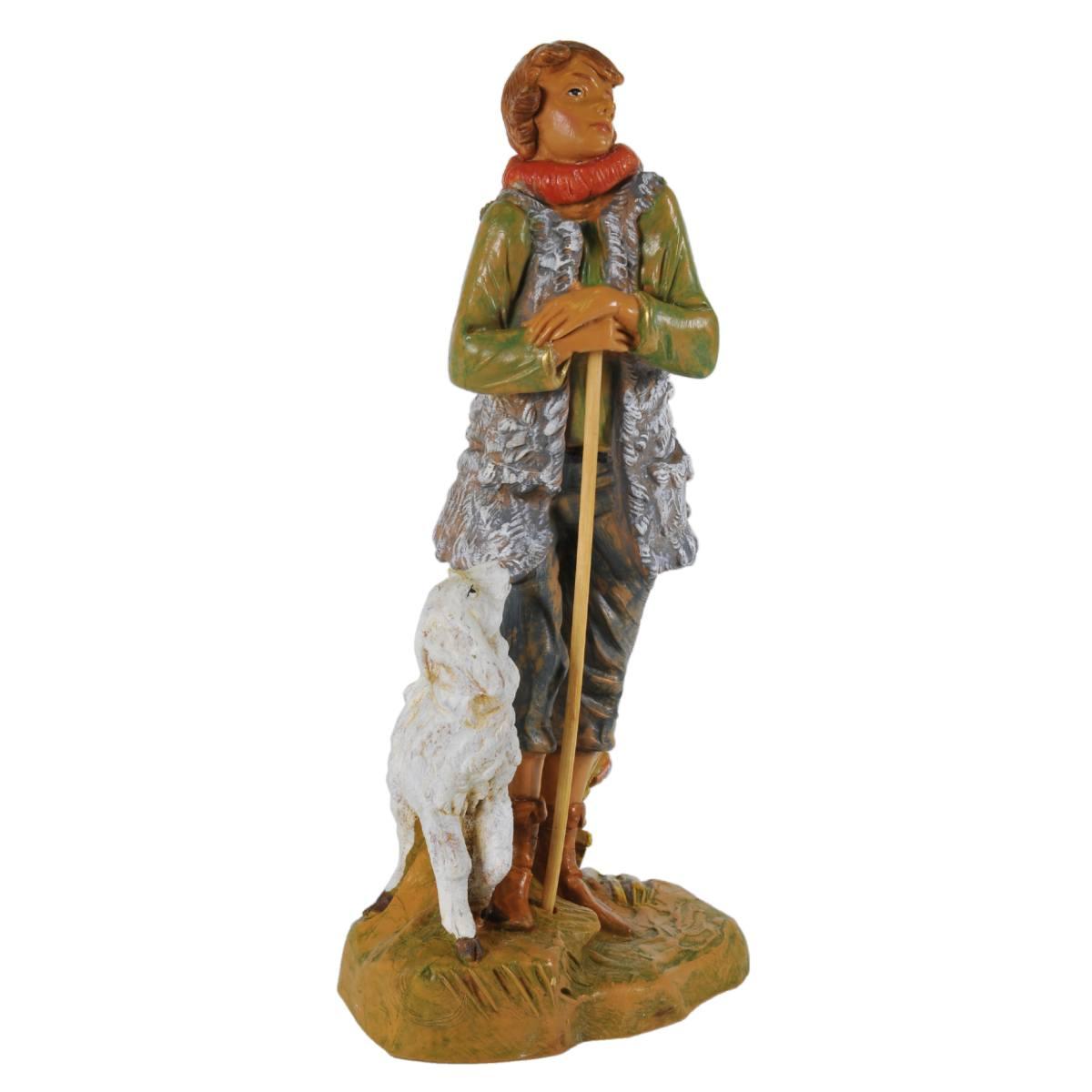 Statua presepe 19 cm pastore bastone pecora