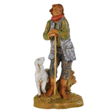 Statua presepe 19 cm pastore bastone pecora