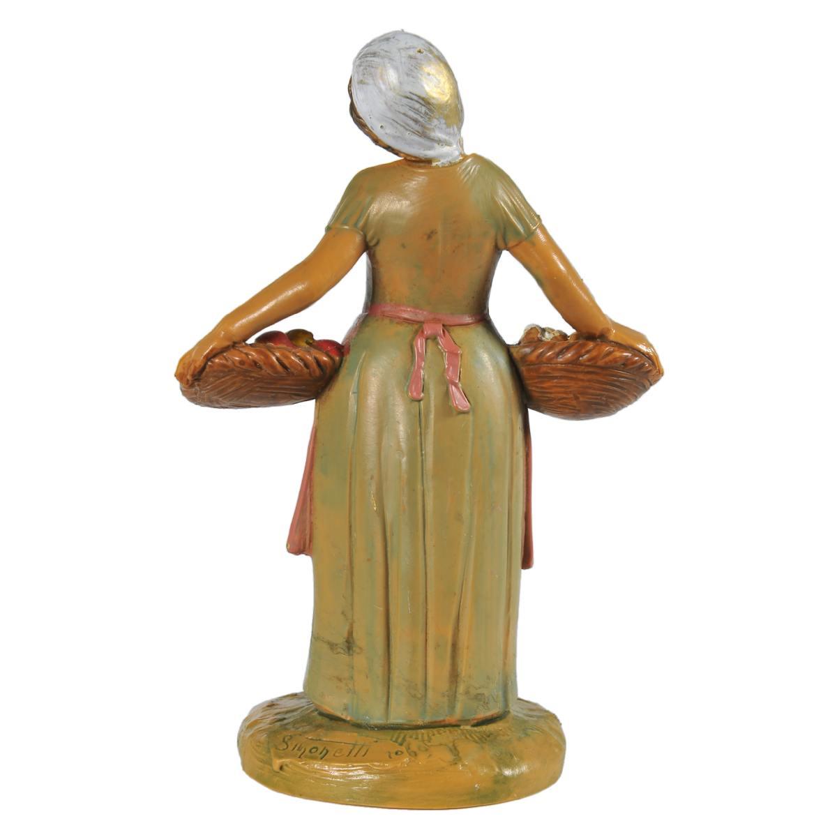 Statua presepe 12 cm pastorella ceste di frutta ortaggi