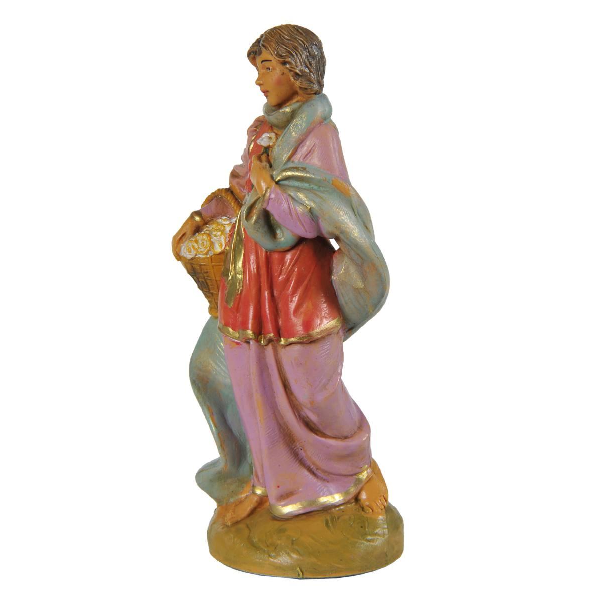 Statua presepe 12 cm pastorella claudia cesta di fiori