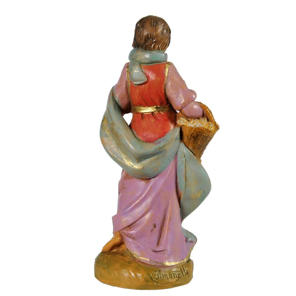 Statua presepe 12 cm pastorella claudia cesta di fiori