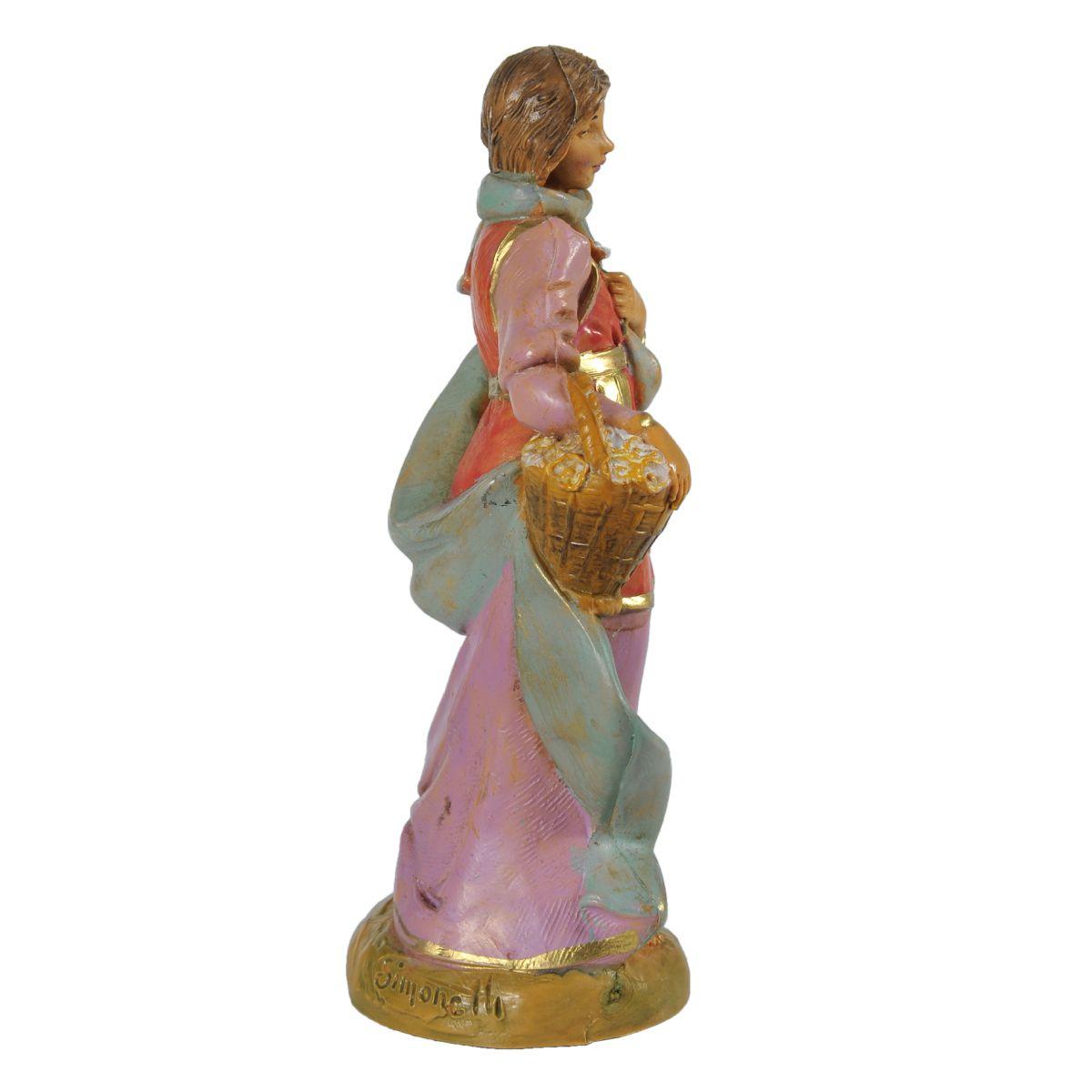 Statua presepe 12 cm pastorella claudia cesta di fiori