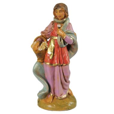 Statua presepe 12 cm pastorella claudia cesta di fiori