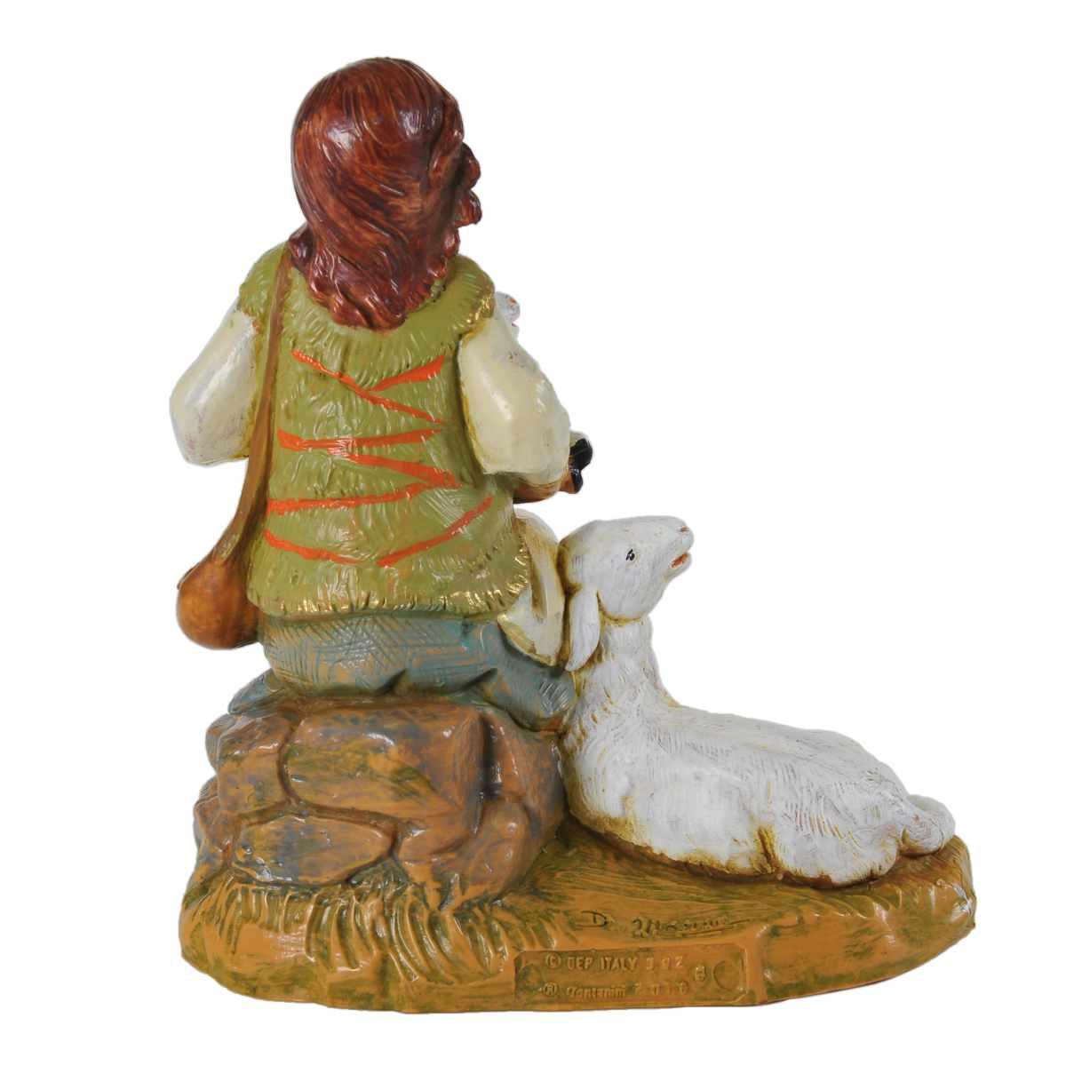 Statua presepe 19 cm pastorella pecora agnello