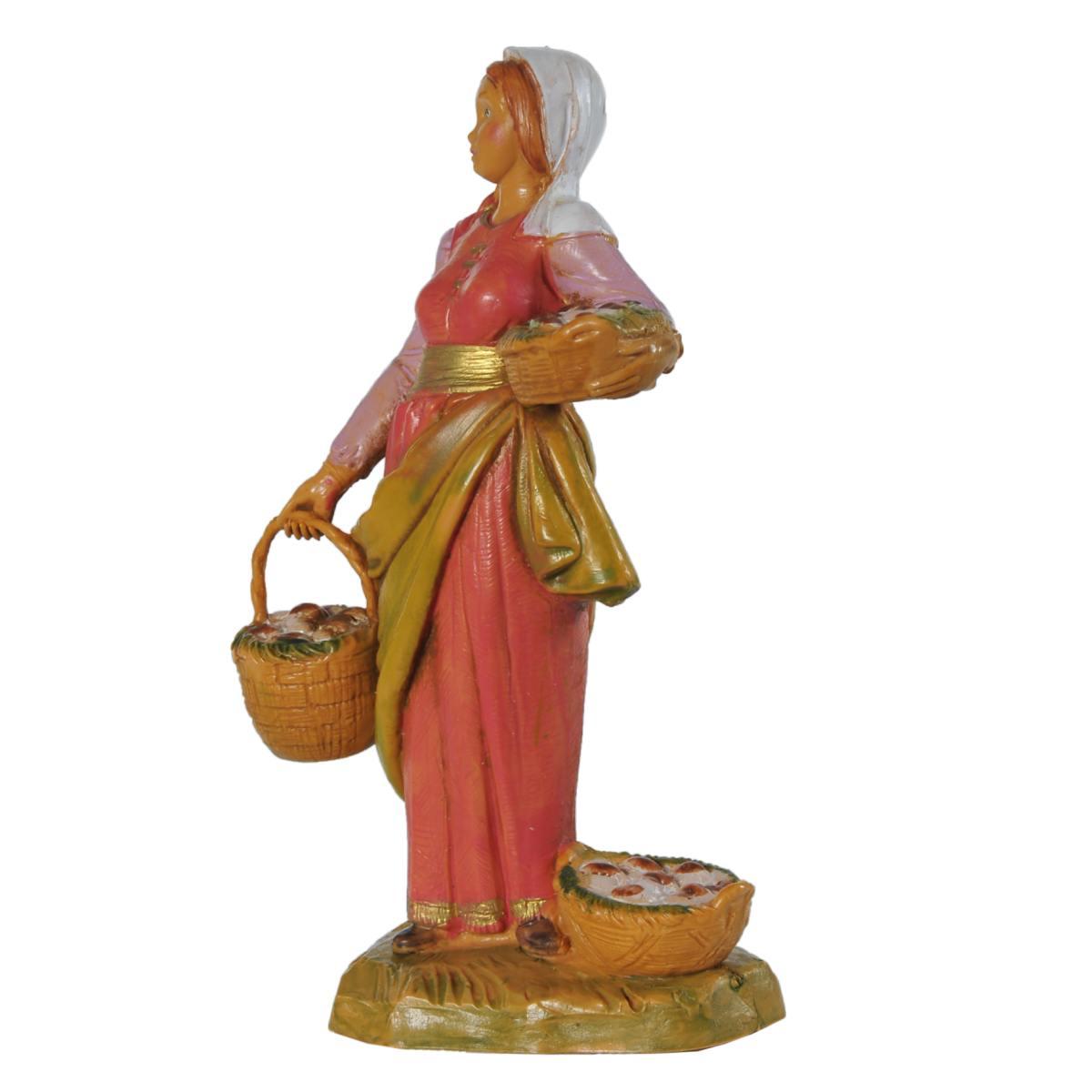 Statua presepe 12 cm dahlia donna tre cesti
