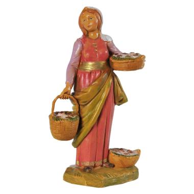 Statua presepe 12 cm dahlia donna tre cesti