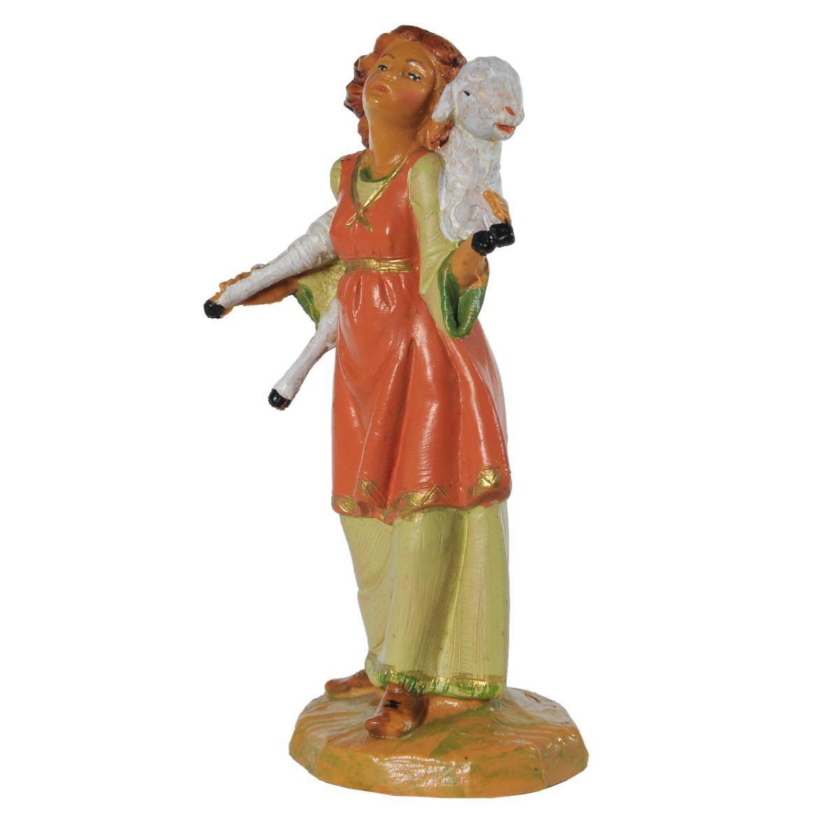 Statua presepe 12 cm pastorella sofi pecora in spalla
