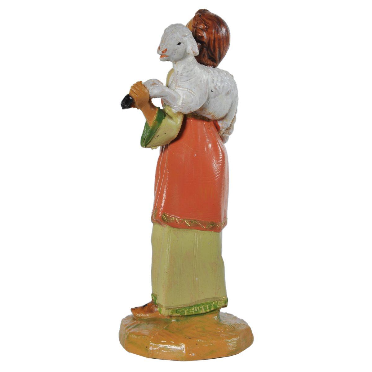 Statua presepe 12 cm pastorella sofi pecora in spalla