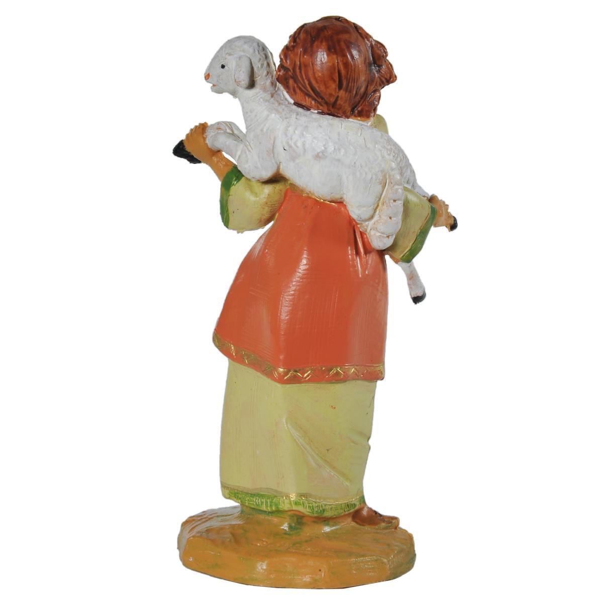 Statua presepe 12 cm pastorella sofi pecora in spalla