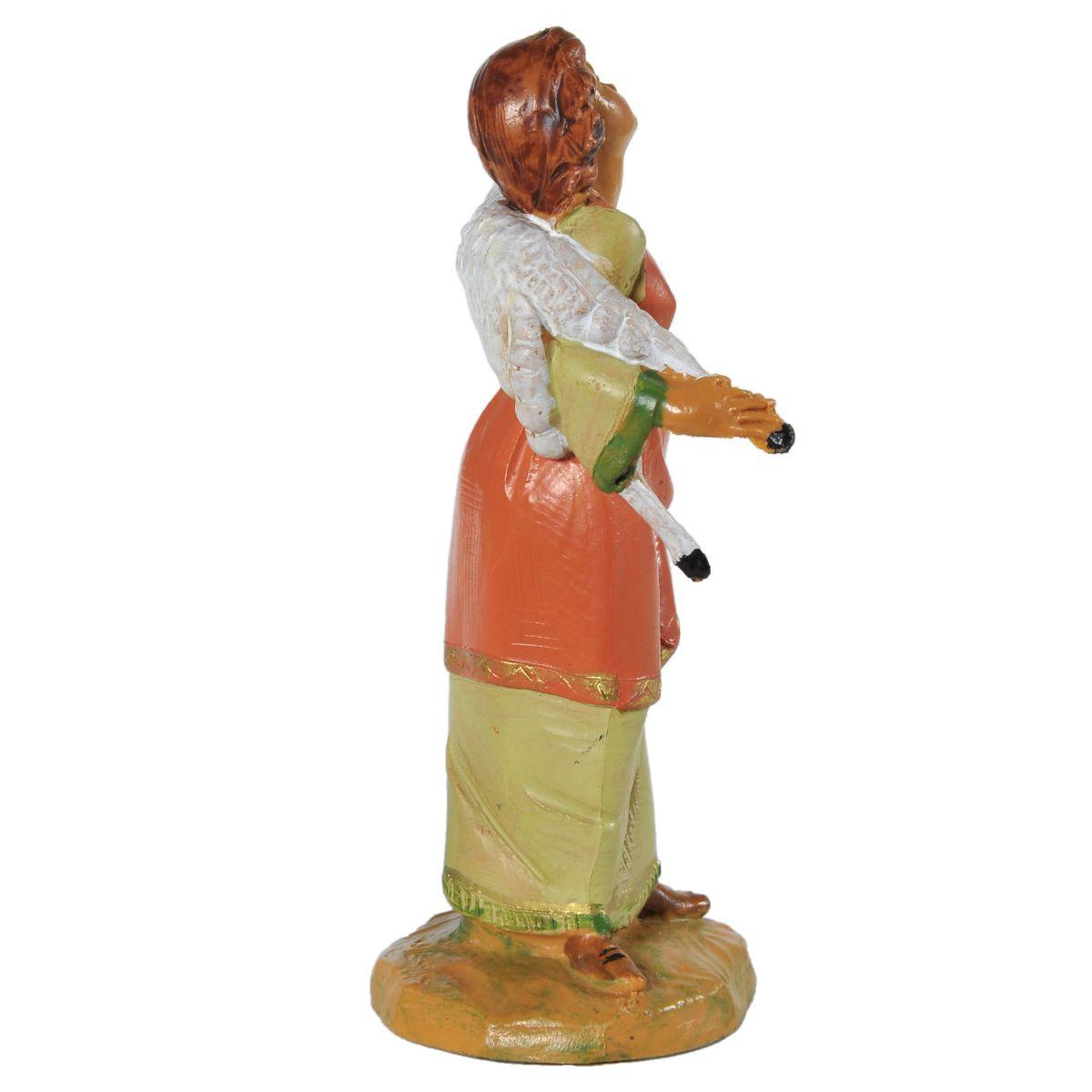 Statua presepe 12 cm pastorella sofi pecora in spalla