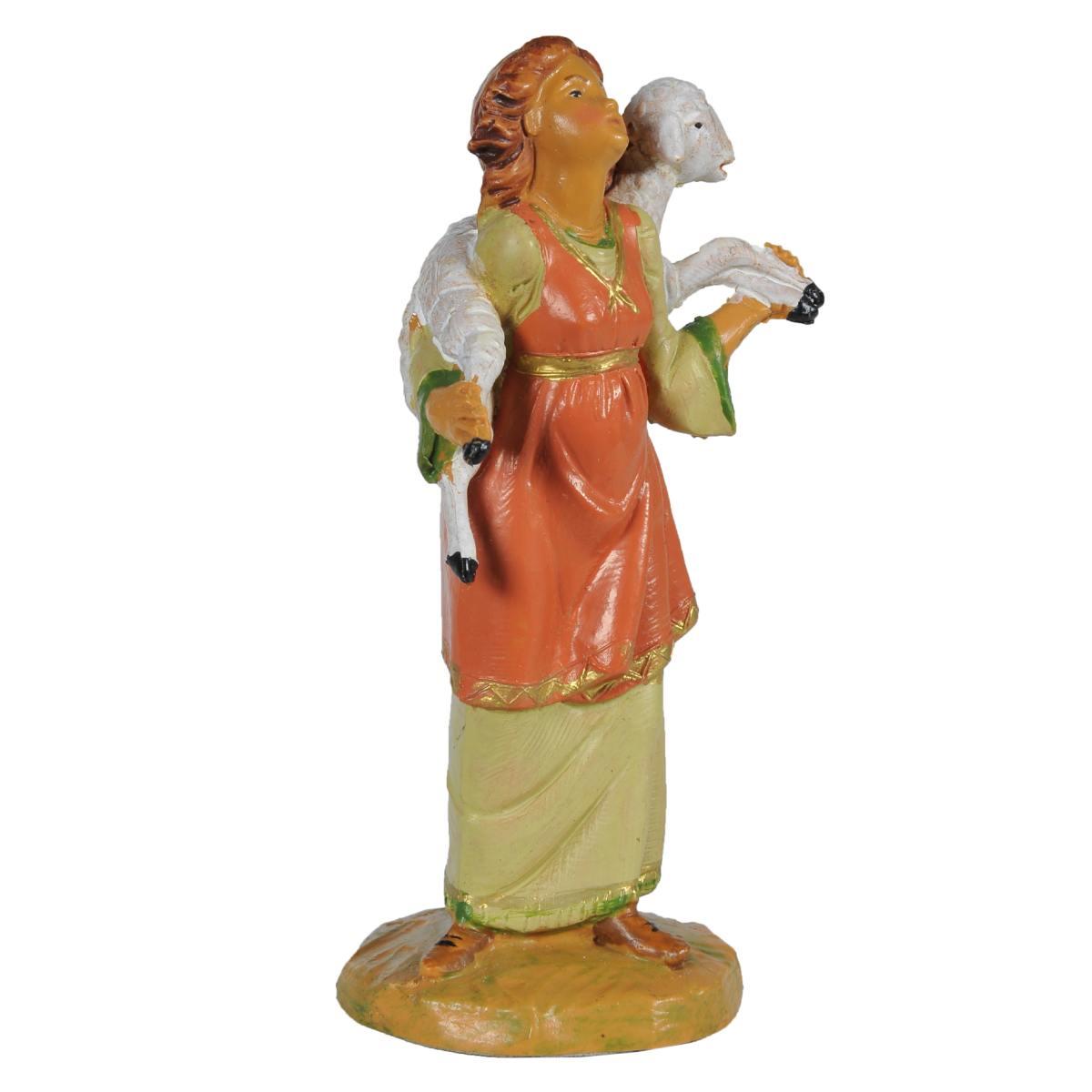 Statua presepe 12 cm pastorella sofi pecora in spalla