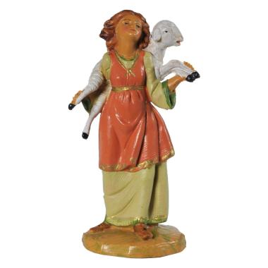 Statua presepe 12 cm pastorella sofi pecora in spalla
