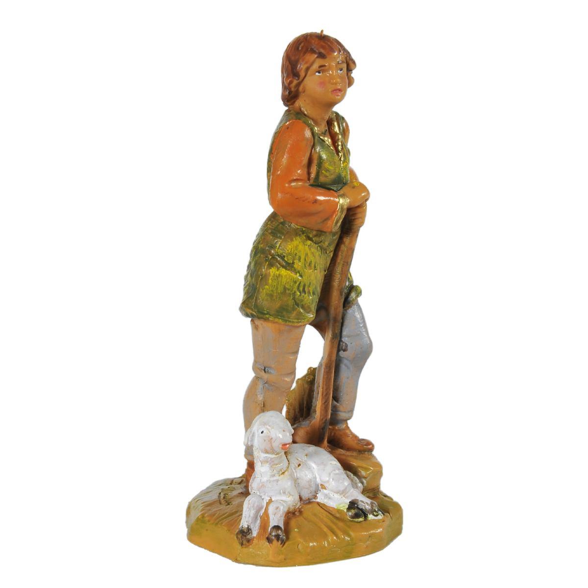 Statua presepe 9.5 cm pastore pecora seduta